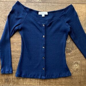 Amour Vert Navy Blue Off-Shoulder Top Shirt XS